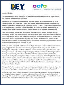 DEY's Statement on Online Preschool