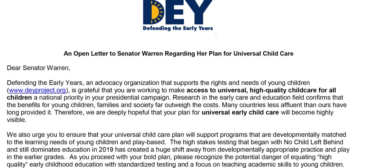 DEY -- Open Letter to Senator Warren