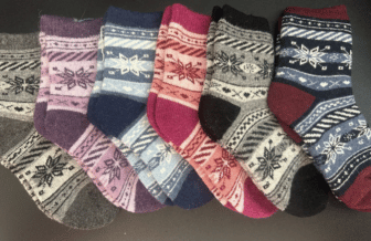 six pairs of colorful wool socks