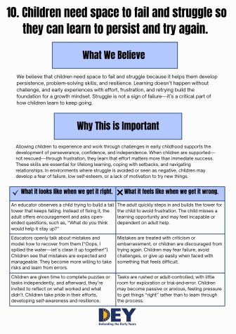 An infographic explains the importance of letting children struggle and fail, detailing beliefs, significance, and differences between correct and incorrect adult responses. An infographic explains the importance of letting children struggle and fail, detailing beliefs, significance, and differences between correct and incorrect adult responses.