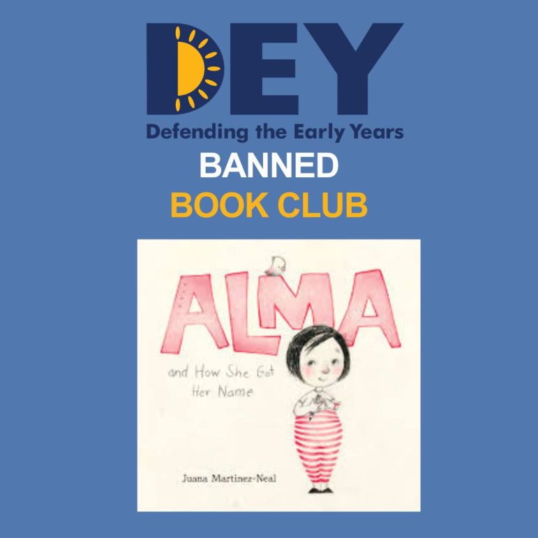 A promotional graphic for the DEY Banned Book Club featuring the cover of 