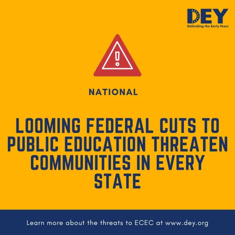Yellow graphic with a red warning icon, headline reads: 