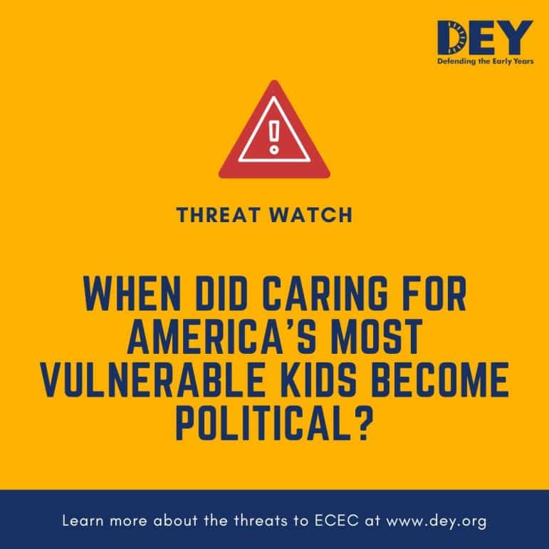Yellow graphic with a warning icon, 