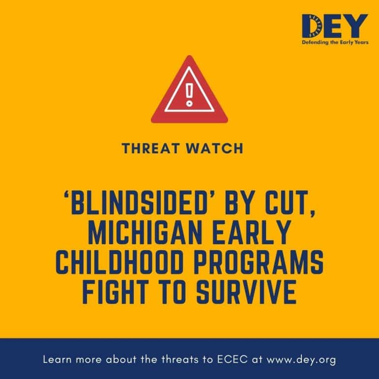 Yellow graphic with a warning icon and text: