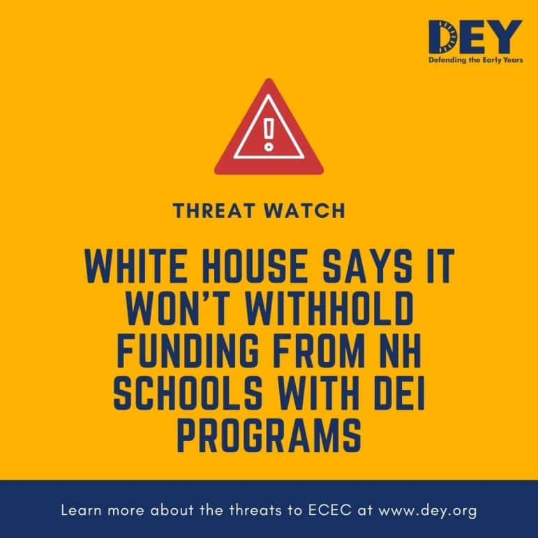 Yellow graphic with a warning icon. Text reads: